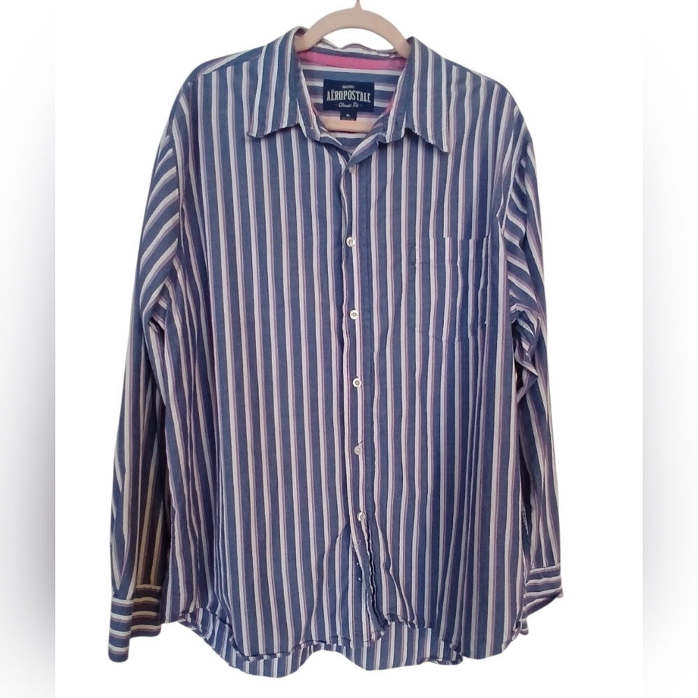 Aeropostale men's long-sleeve striped button-up shirt in a classic fit XL